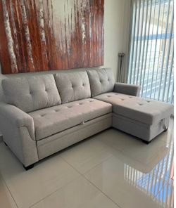 Gray Tufted Sectional Sofa with Chaise