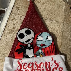 18 Inch Disney The Nightmare Before Christmas Jack Skellington & Sally "Season's Creepings" Santa Hat