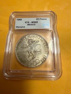 1968 MS 65 SILVER OLYMPIC MEXICAN 25 PESOS