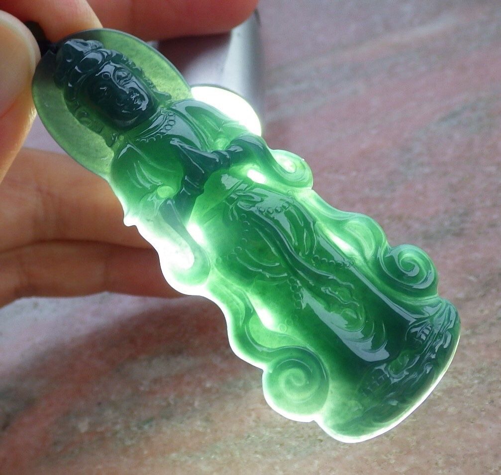 106899 VS Certified Jadeite Jade Black Green Pendant Kwan Yin Guanyin Woman buddha