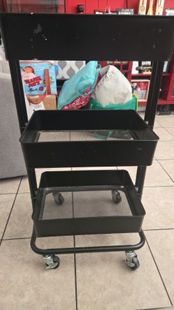 Black 3-Tier Metal Rolling Cart