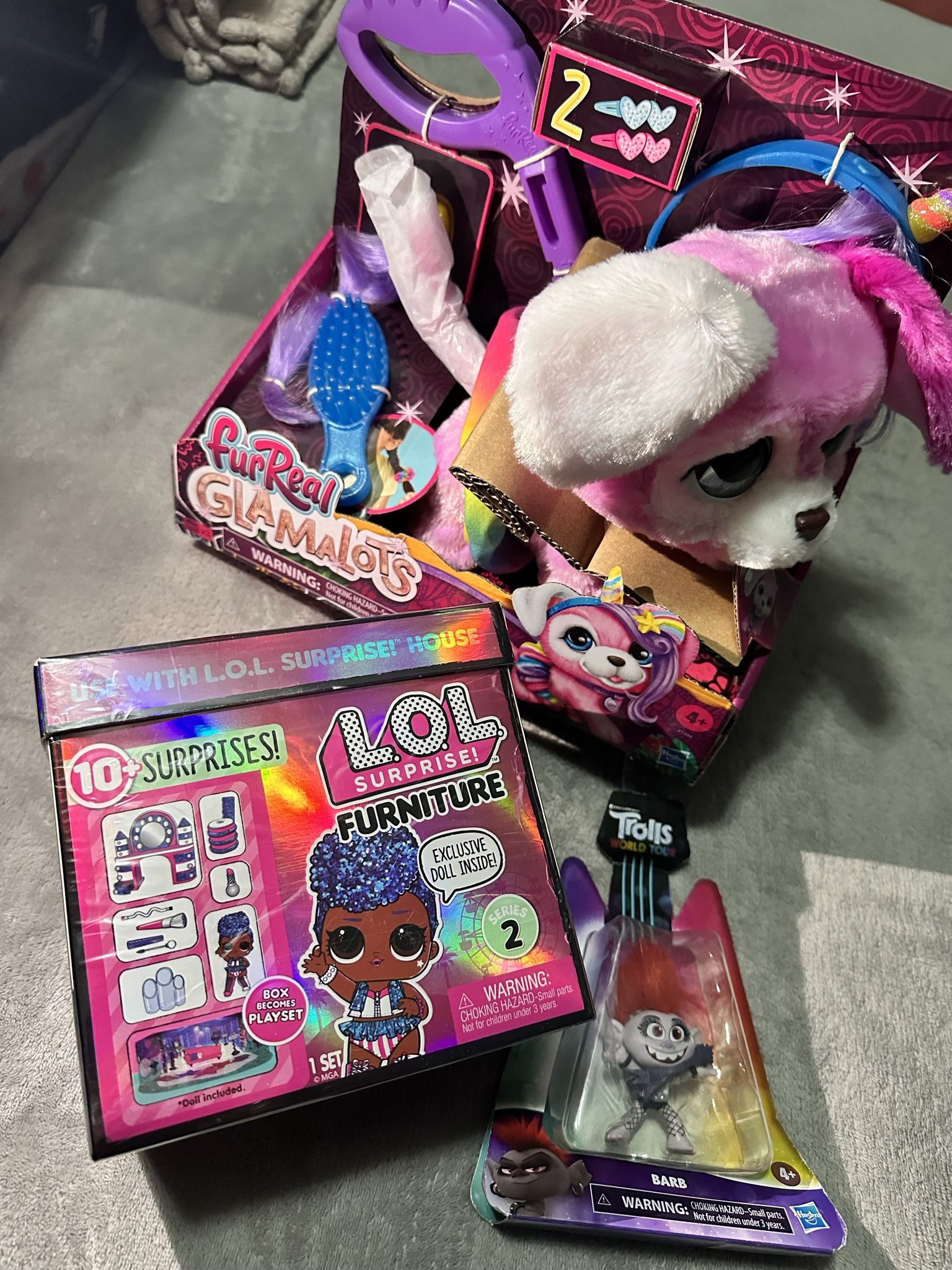 Furreal Glamalots Dog + Lol Surprise + Troll Figure Set Bundle For All 3