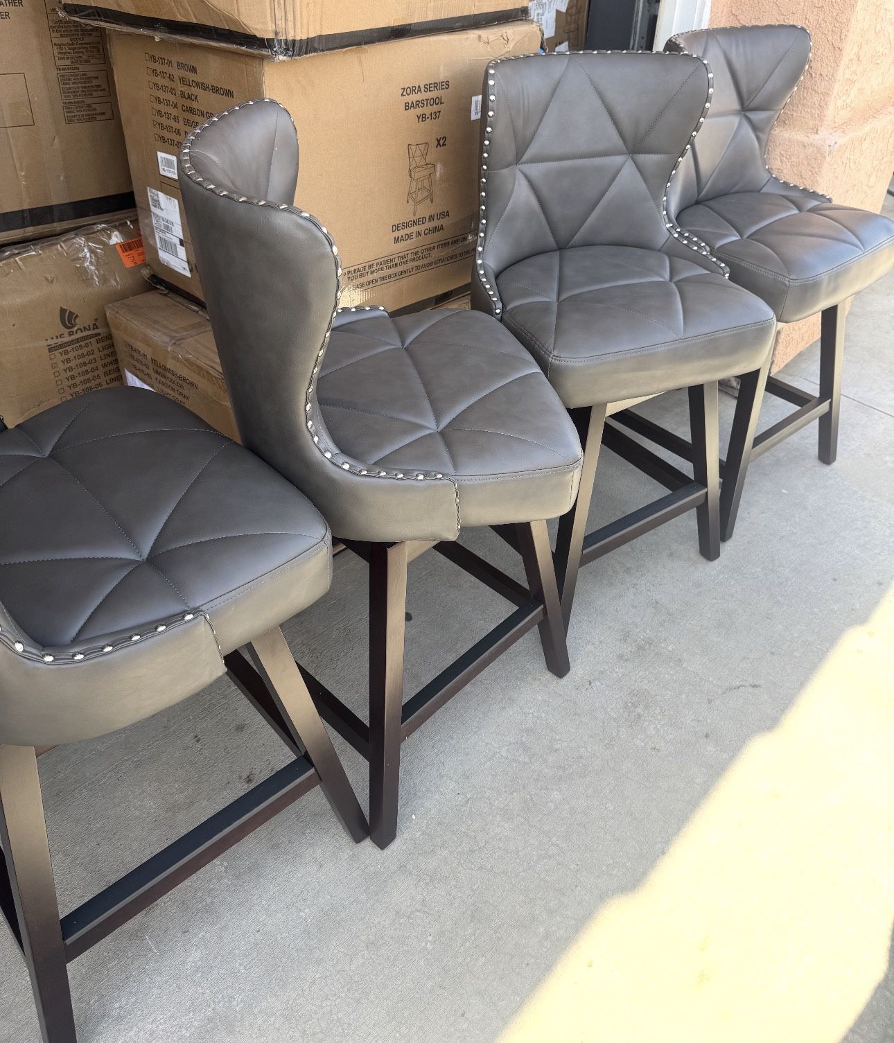 Set Of 4, Swivel Gray 26” Counter Height Stools