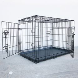 (NEW) $40 Double Door 36” Dog Crate Kennel Metal Folding Pet Cage Plastic Tray, 36x23x25 Inches 
