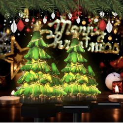 Solar Lights Christmas Tree Decorations 2Pcs Outdoor Ornament Landscape Pathway for Patio Yard Garden Lawn Decor, Solar Powered (X0031MA2FD)