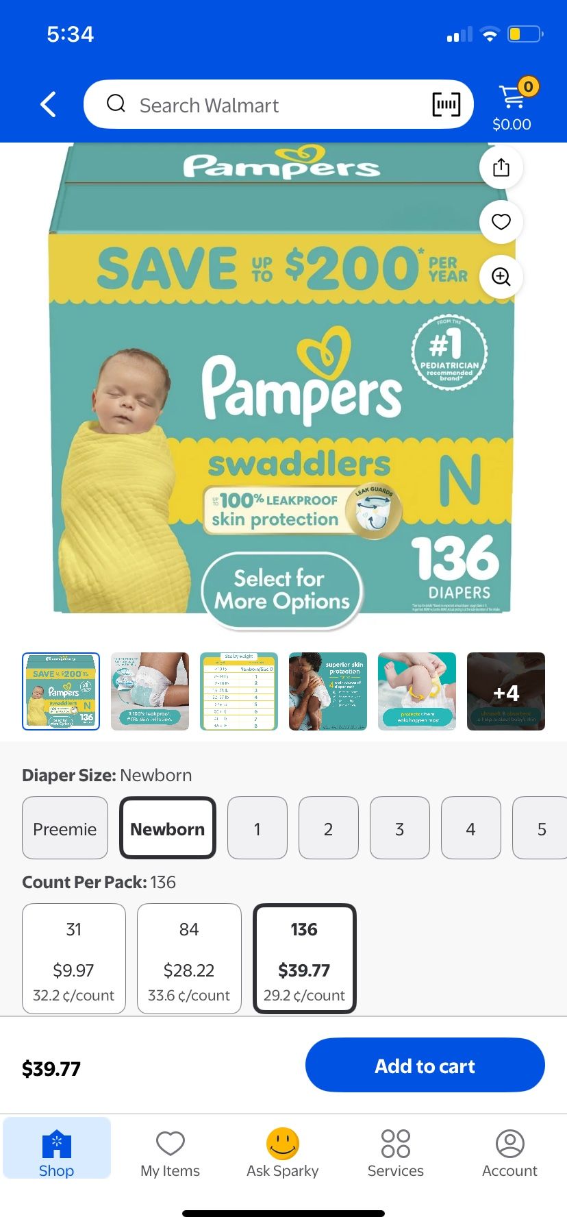 Pampers Swaddlers Newborn 136 Ct 