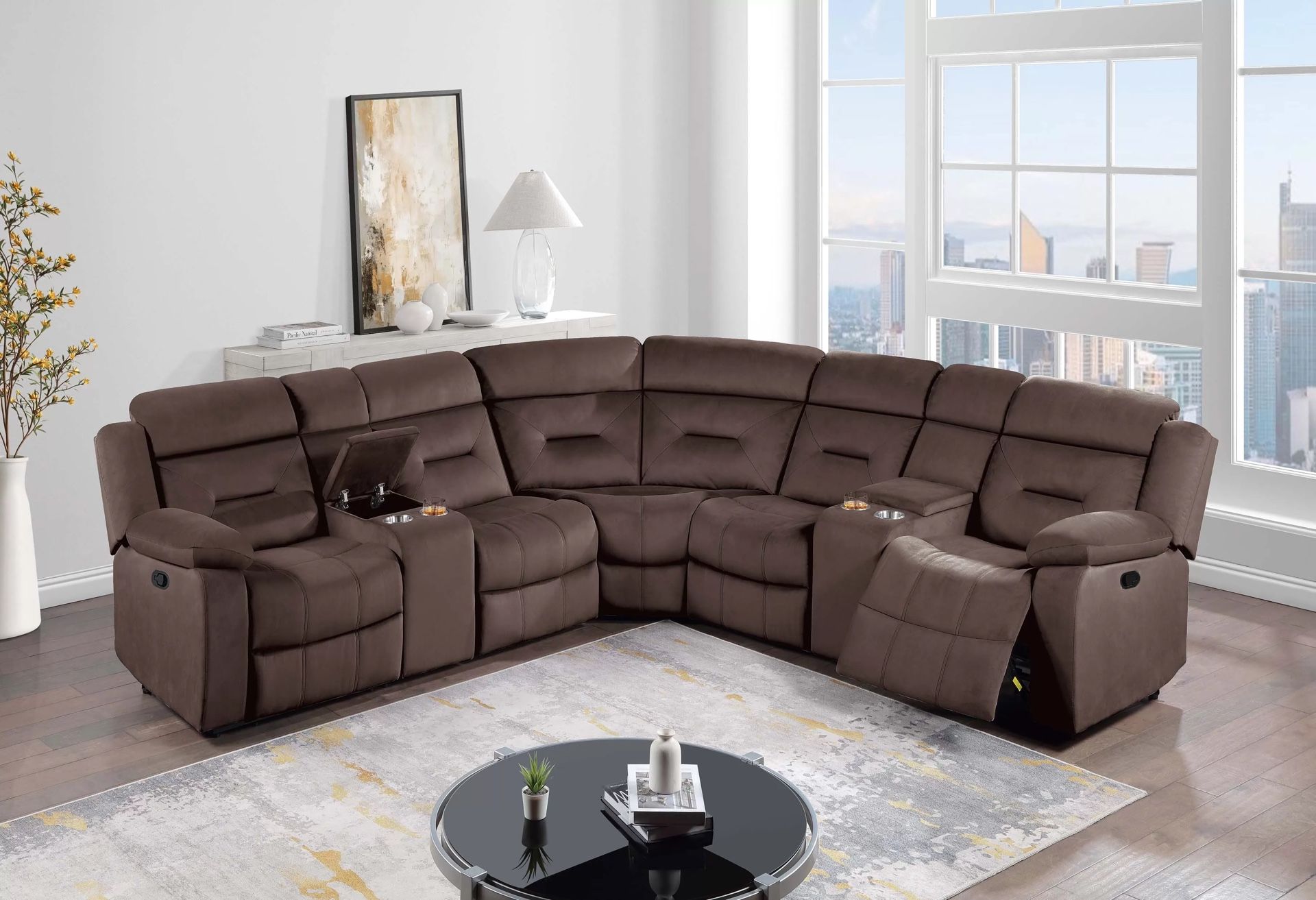 Sectional Sofa With Reclining Seats - Available In. Town Or Grey Fabric