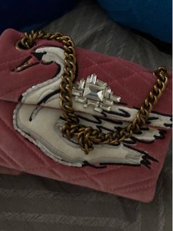 RARE LIMITED-EDITION Kurt Geiger London Mini Kensington Pink Velvet Swan Crystal Crossbody Bag