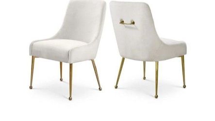 White Velvet Dining Chairs with Gold Legs – Set of 2