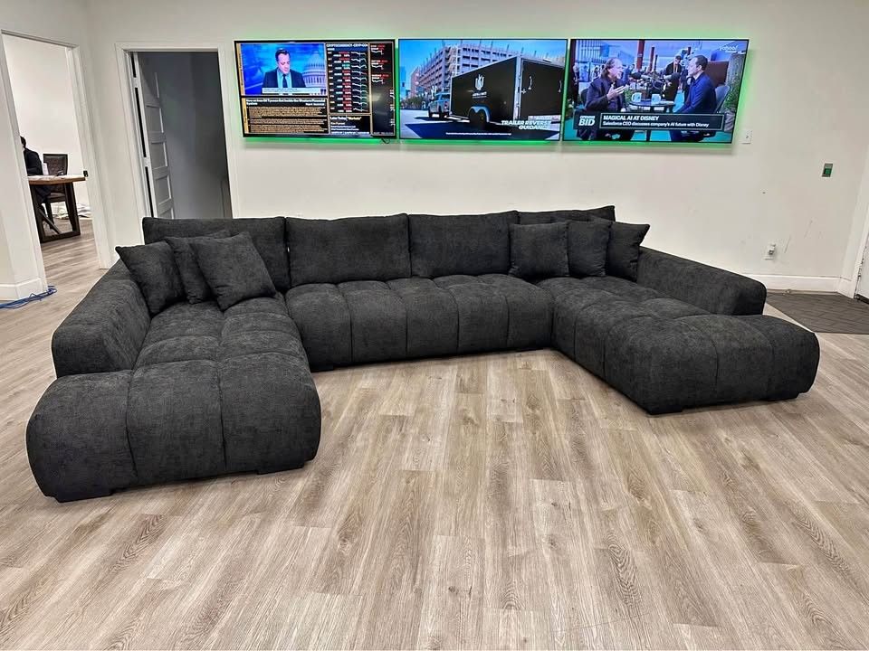 Brand New Grey Charcoal Double Chaise Sectional Sofa