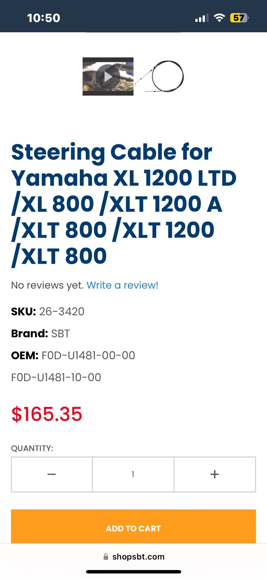 Yamaha Jet Ski Steering Cable (New)