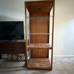 Antique Wooden Shelves With Pull-down Table/Bar Cabinet 