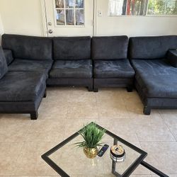 Black Suede Sectional Family Couch