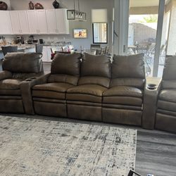 Leather Reclining Sofa Couch + 2 Chairs/Ottomans
