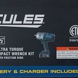 Hercules 1/2" Ultra Torque Impact Wrench Kit With Friction Ring; 20V Lithium-ion Battery & Multi-Volt Fast Charger Included