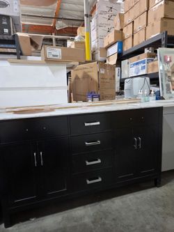 Beautiful Double Sink Bathroom Vanity black  with Marble Top 60"