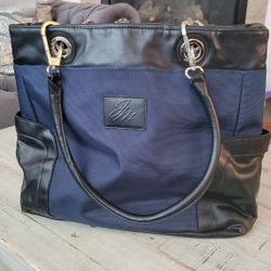 Joy Mangano Double Handle Large Tote Bag,  Canvas & Leather. 