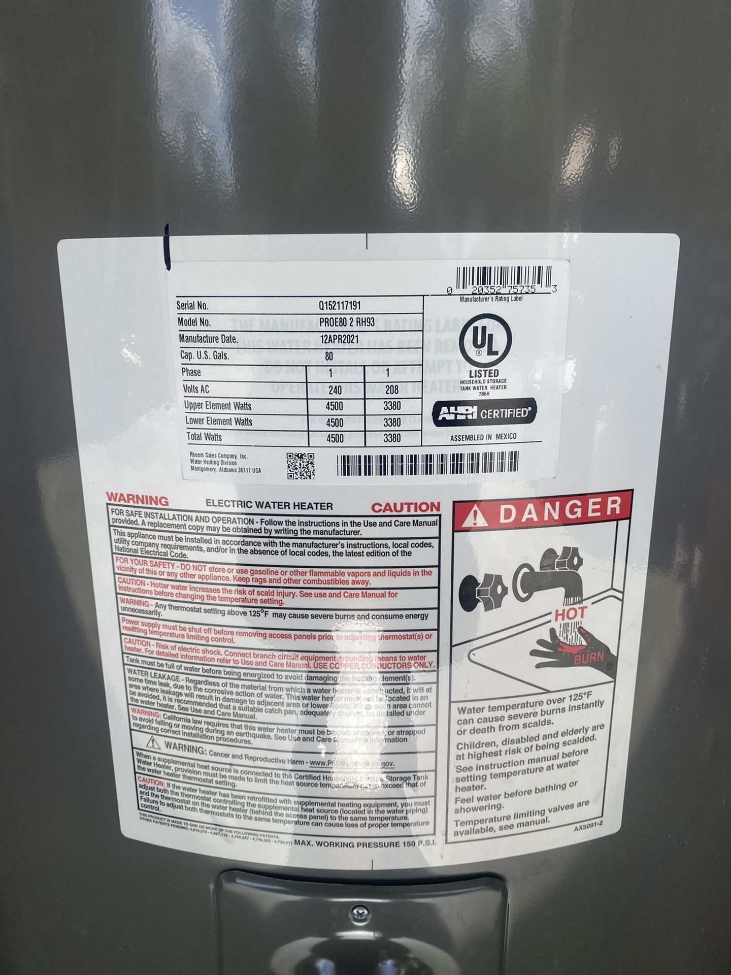 80-Gallon Rheem Water Heater Tank Professional Classic PROE80 2 RH93 for  Sale in Miami, FL - OfferUp