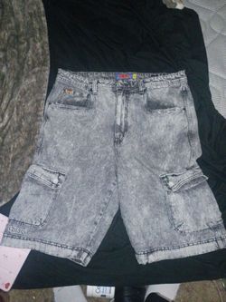 Empyer Acid Wash Denim Cargo Shorts