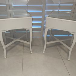  Mirrored Wood White End Tables/Night Stands Perfect Condition! $70 Each/Will Sell Separately 