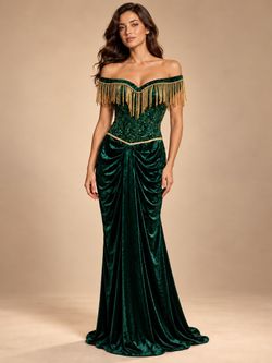 Emerald Green Velvet Off-Shoulder Gown