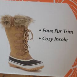 Brand New JBU JAMBU Bella Faux Fur Trim Cozy Duck Snow Rain Boots Tan