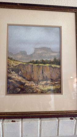 Plain-air original mixed media scene of Arizona landscape.