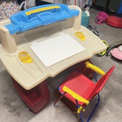 Deluxe Art Master Desk Plastic Kids Activity Center Plus Chair 