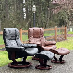 Stressless Leather Recliner and Ottoman Set Of 2  By Ekornes 