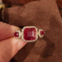 3 Stone 3.40 Carat Ruby Ring Size 7 Sterling Silver 