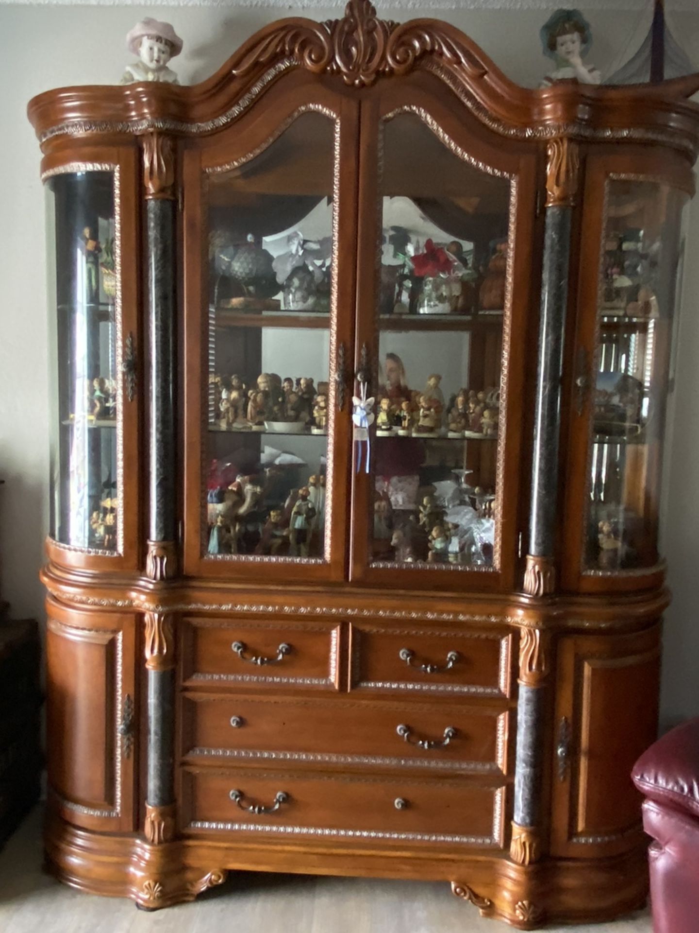 Solid Wood- China Cabinet- Glass and Marble
