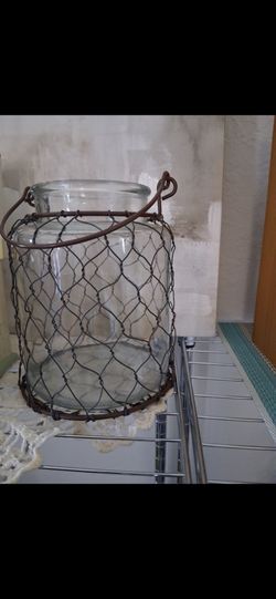 Glass Vase Wrapped with metal & handle