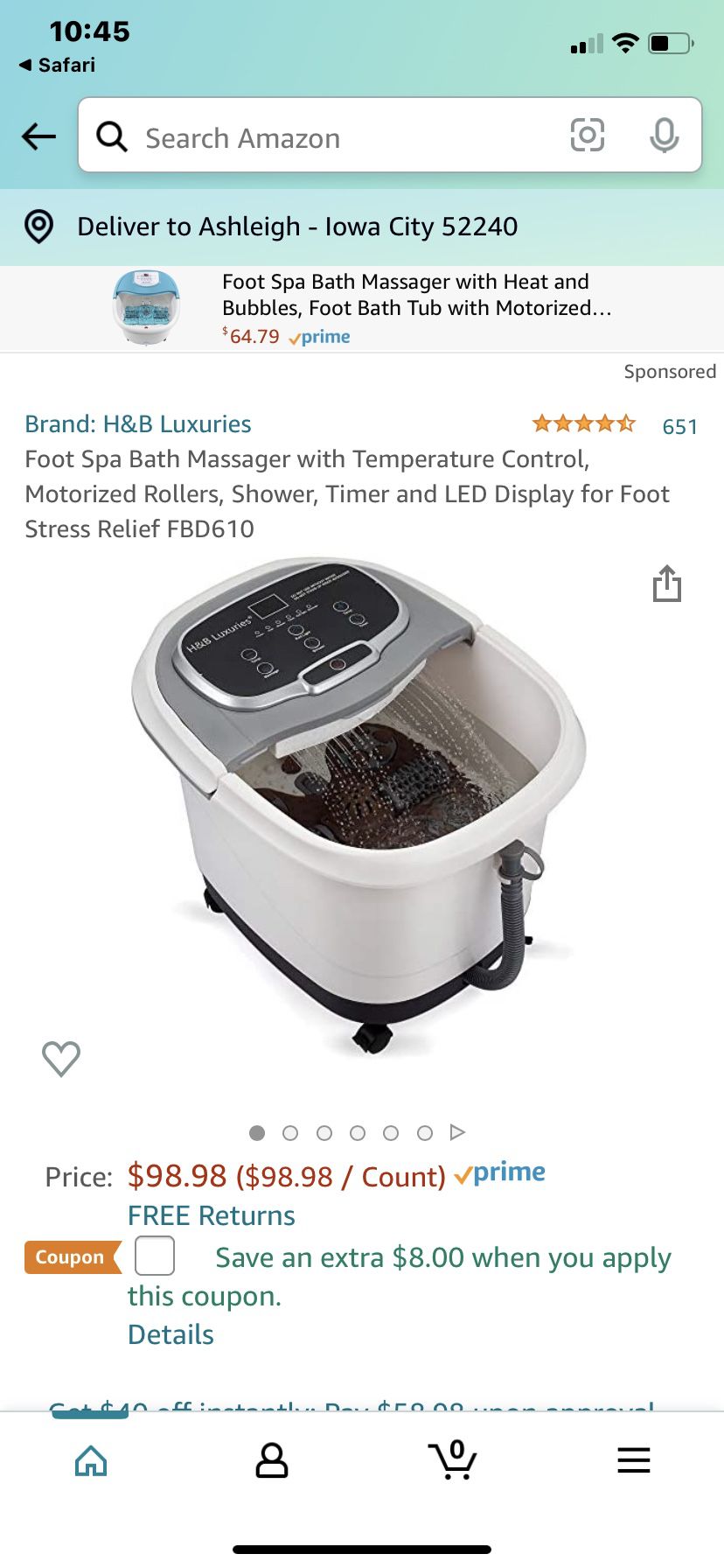 H&B Luxuries Foot Spa Bath Massager with Temperature Control, Motorized Rollers, Shower, Timer and LED Display for Foot Stress Relief FBD610