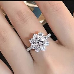 Solid Sterling Silver 925 Moissanite Flower Ring Size 7 