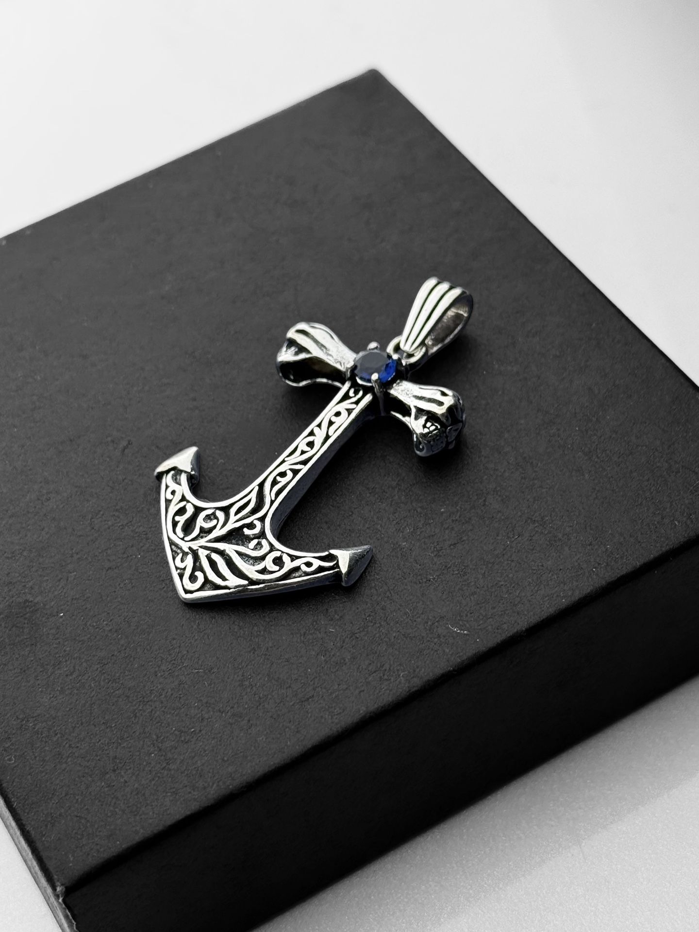 Anchor Symbol with blue Quartz, Stone pendant