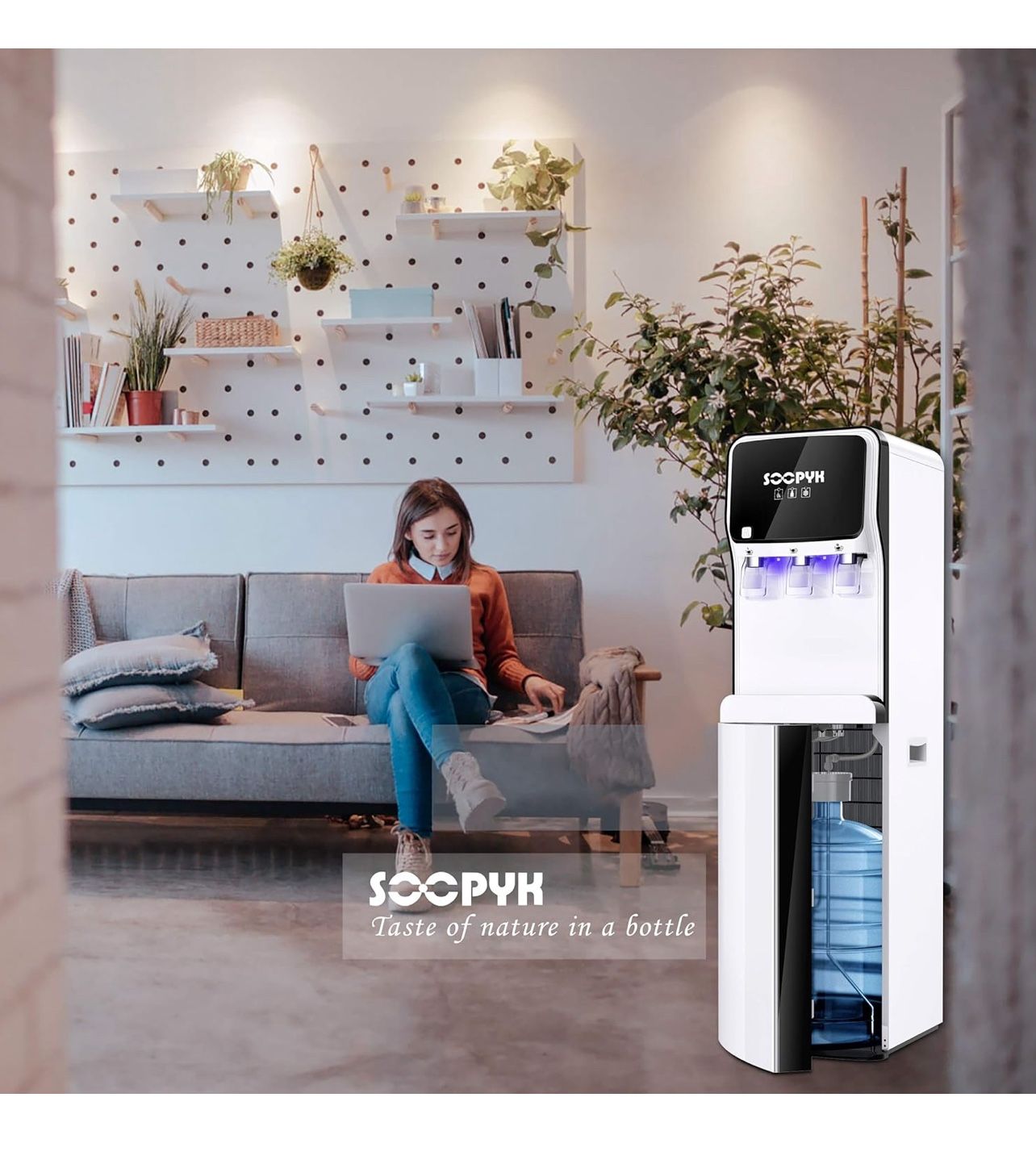 New-Water Dispenser, Bottom Load Water Cooler with Self Cleaning for 3-5 Gallon Bottle, 3 Temperatures Setting, Durable Steel Frame, Child Safety Lock