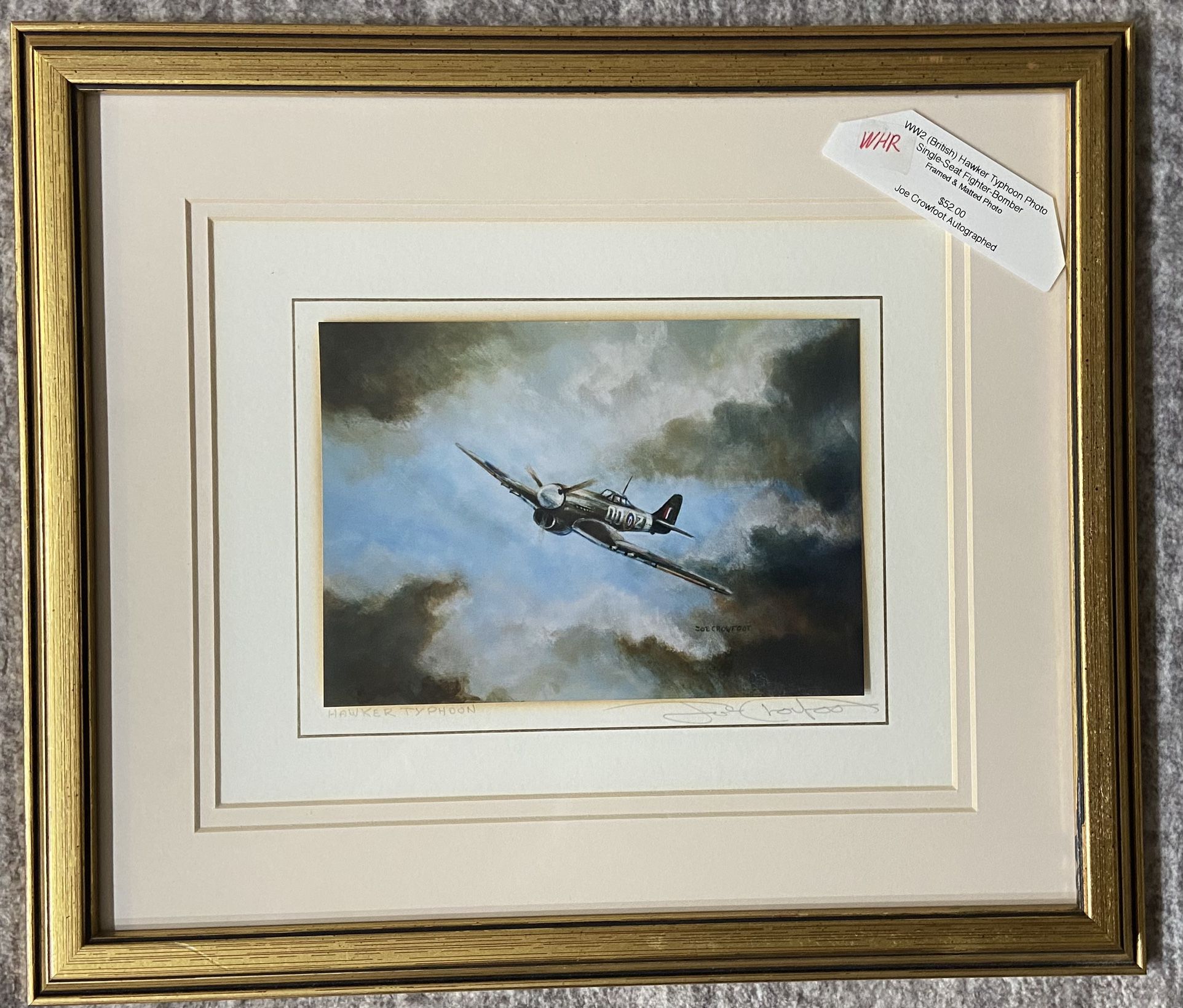 WW2 (BRITISH) HAWKER TYPHOON FIGHTER JET PHOTO - FRAMED, MATTED, & AUTOGRAPHED