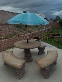 Outdoor Concrete Patio Table & 3 Benches