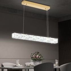 Rectangle K9 Crystal Chandelier Modern Rectangular Pendant Lighting Fixture For Dining Room Kitchen Island Bedroom L32'' X W3.2'' X H3.2''
