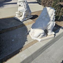 15.5" Concrete Foo Dog Garden Statue Outdoor Stone Chinese Fu Lion Ornament Gift