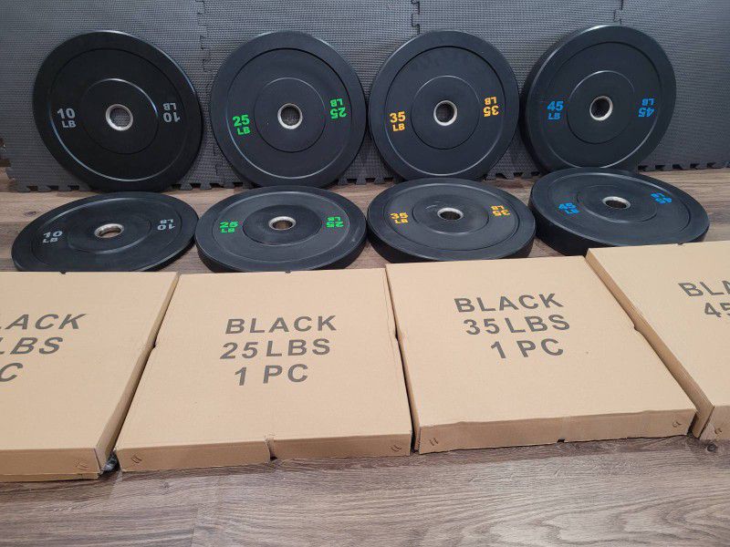 Color Coded Olympic Black Bumper Weight Plates  Set (2x10lb-2x25lb-2x35lb-2x45lb)