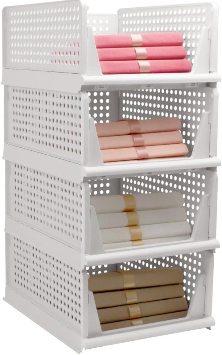 Stackable Foldable Storage Baskets, Folding Storage Bins, Closet Organizers and Plastic Drawer Shelf Storage Container