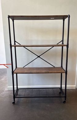 Shelving unit-Black/natural Metal 4 -Shelf Bookcase (40-in W x 63-in H x 15.75-in D)