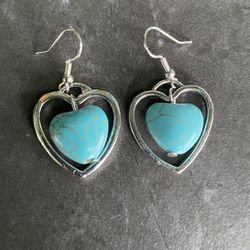 Turquoise Heart In A Heart Earrings 