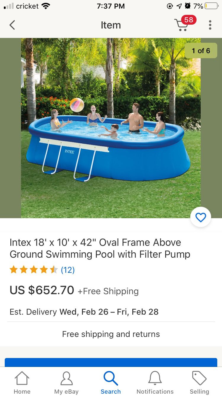 Intex 18' x 10' x42" oval frame above ground swimming pool with filter pump latter,floor mat,pool cover