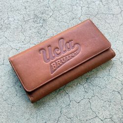 Vintage Deadstock UCLA Embossed Tri Fold Genuine Leather Wallet  Womens