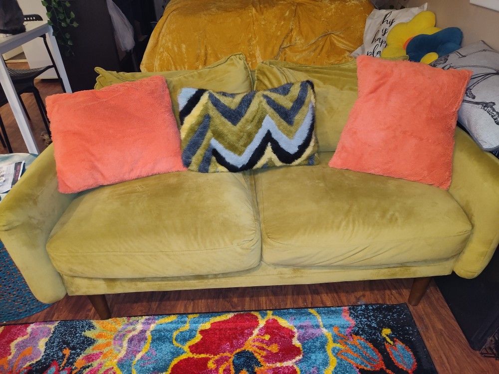Mid Century Chartreuse Loveseat Couch