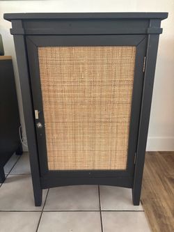 Matte Black Wine Cabinet with Cane Door