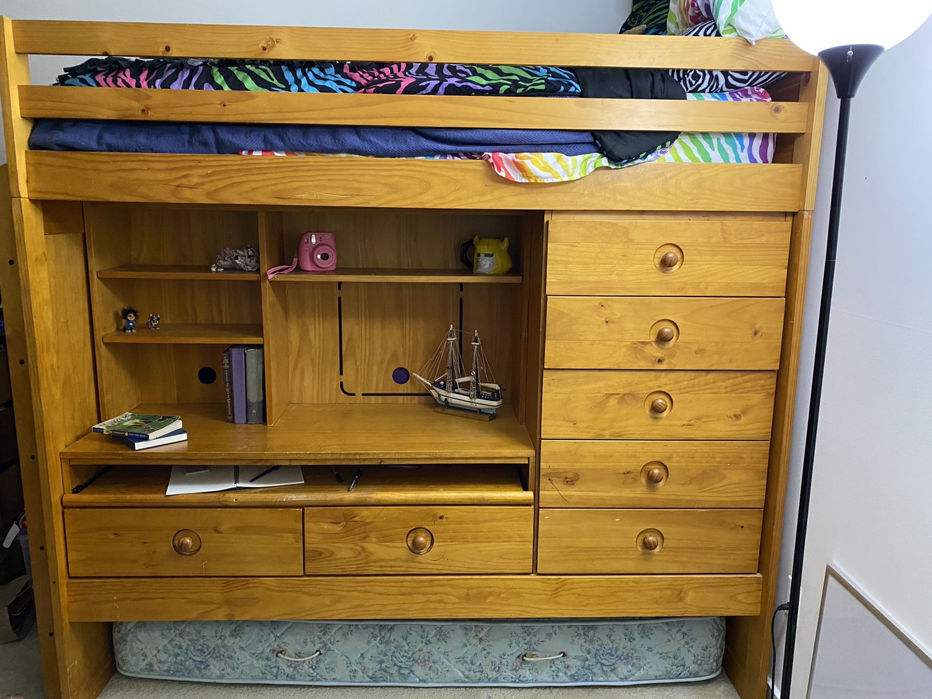 Twin Loft/Bunk bed with desk, dresser, trundle and lots of storage