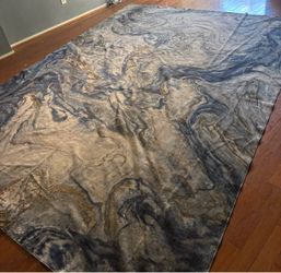 Large Area Rug Blue Gray Marble Pattern